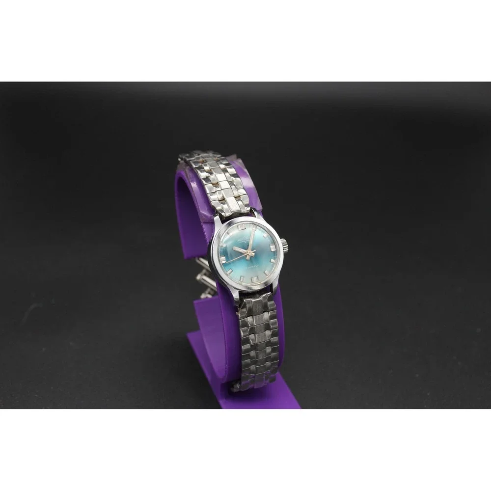 Vintage Vulcain 17 Jewels Ladies Manual Wind Blue Dial Swiss Watch Runs